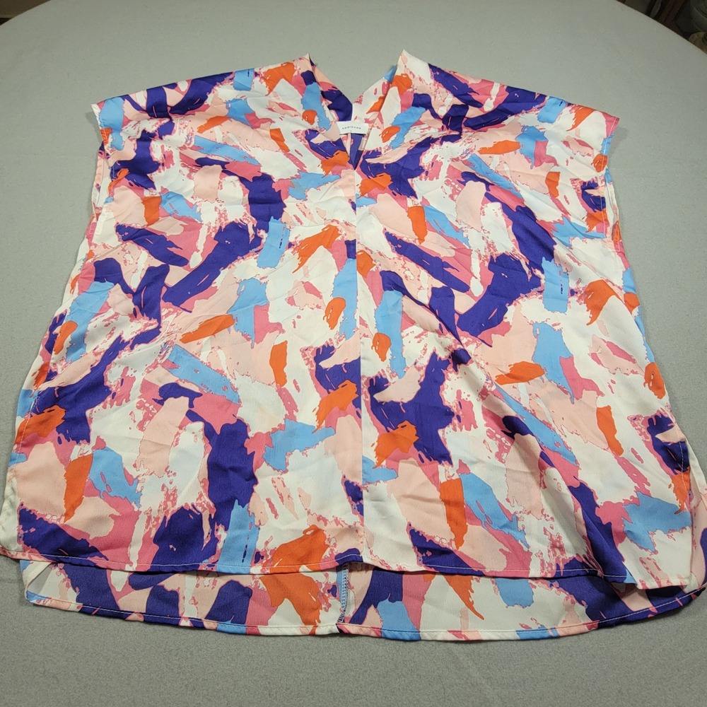 Anthropologie Adrienne Blouse Size Large Sleeveless Top Abstract Print V Neck‎